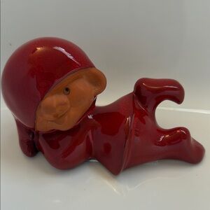 Nittsjo Swedish Pottery Red Tomte Gnome 13103 Garden Home Decor